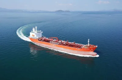 Product tanker under way at sea